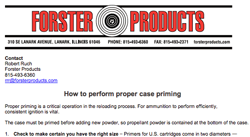 Forster Products Instructions How to Perform Proper Case Priming screenshot